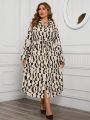 SHEIN LUNE Women's Plus Size Printed Button Front Roll Tab Sleeve Maxi Dress