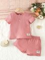 SHEIN Kids EVRYDAY Young Girl Letter Patched Detail Tee & Shorts