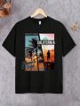 Tween Boys' Letter & Palm Tree Print Round Neck T-Shirt