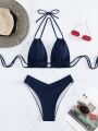 SHEIN Swim Summer Beach Halter Triangle Bikini Set