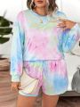 SHEIN Essnce Plus Tie Dye Drop Shoulder Tee & Shorts