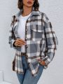 SHEIN Essnce Women's Plaid Long Sleeve Shirt Jacket