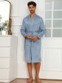 Men Checker Jacquard Dual Pockets Belted Robe