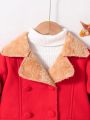 SHEIN Kids FANZEY Young Girl Double Breasted Fuzzy Lined Overcoat