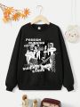 Teen Girl Figure & Letter Graphic Drop Shoulder Sweatshirt