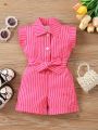 Baby Girl Striped Belted Shirt Romper With Shorts