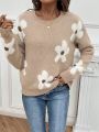 SHEIN LUNE Floral Pattern Drop Shoulder Sweater