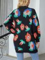 SHEIN Essnce Floral Pattern Drop Shoulder Cardigan