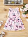 SHEIN Baby Girls' Casual Knitted Sleeveless Cat Print Empire Waist Dress