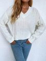 SHEIN LUNE Solid Color V-neck Batwing Sleeve Casual Sweater