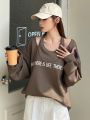 Dazy Star Women's Hollow Out Sweatshirt With Slogan Print