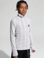 SHEIN Kids Cooltwn Boys' Patched Ribbed Knit T-Shirt With Button Details, For Tweens