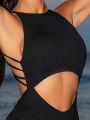 SHEIN Swim SXY Women's Hollow Out Backless One Piece Swimsuit