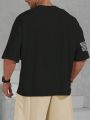 Extended Sizes Men's Large Size Letter Print Off Shoulder T-shirt