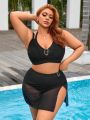 SHEIN Swim Vcay Plus Size Buckle Strap Trim Solid Bikini Set