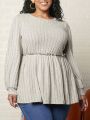 SHEIN CURVE+ Plus Size Ribbed Knit Ruffle Hem T-shirt