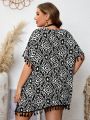 SHEIN Swim BohoFeel Plus Size Tassel Decoration All Over Printed Cover Up