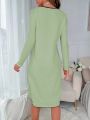 Contrast Binding Button Front Lettuce Trim Robe