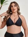 SHEIN Swim Basics Plus Size Women's Halter Neck Tie Swimsuit Top