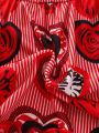 Fashionable Valentine's Day Heart Print Dress For Baby Girls, Sweet Princess Style