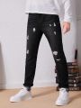 SHEIN Teen Boy Ripped Frayed Bleach Wash Jeans