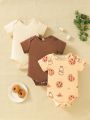 SHEIN 3pcs Infant Boys' Round Neck Short Sleeve Bodysuit