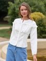 Anewsta Lantern Sleeve Shirt With Ruffles Detail