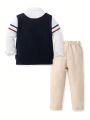 SHEIN Young Boy 2pcs/Set Comfortable Horse Embroidery 2 In 1 Shirt Soft Pants Outfits, Spring And Autumn