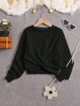 SHEIN Kids EVRYDAY Girls Crossover Hem Fuzzy Sweater