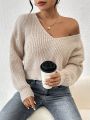 SHEIN Frenchy Loose Fit V-neck Sweater With Open Back Design