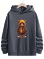 Men's Plus Size Hooded Fleece Sweatshirt With Cartoon Bear Print