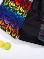 SHEIN Teenage Boys' Splicing Digital Print Cartoon Colorful Slim Fit Swimwear Set