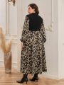 SHEIN Clasi Plus Size Women's Stand Collar Lantern Sleeve Printed Dress