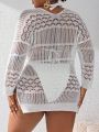 SHEIN Swim BohoFeel Plus Size Women'S Long Sleeve Hollow Out Cover Up