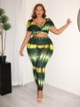 SHEIN SXY Plus Size Tie-Dyed Bodycon Two Piece Set