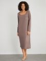 SHEIN Leisure Solid Color Home Service Dress With Split Hemline