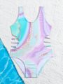 Toddler Girls' Tie-dye One Piece Swimsuit