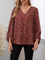 EMERY ROSE Women's Lantern Sleeve Shirt With Small Floral Pattern