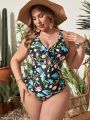 SHEIN Swim Classy Plus Size Flower Printed Split Swimwear Set