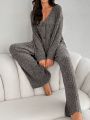 Women'S Ribbed Long Sleeve And Pants Homewear Set