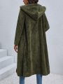 SHEIN Essnce Women's Long Sleeve Hooded Plush Coat