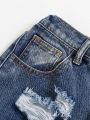 SHEIN Boys' Casual Mid-rise Irregular Distressed Straight Leg Jeans