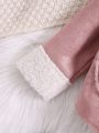 Infant Girls' Cute Casual Pink Suede Plush Splice Warm And Comfortable Coat For Daily Wear