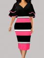 Plus Size Women's Striped Bodycon Dress