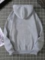 Plus Skull & Slogan Graphic Kangaroo Pocket Drawstring Thermal Hoodie