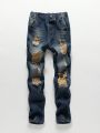 Tween Boy Ripped Frayed Cat Scratch Skinny Jeans