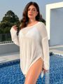 SHEIN Swim Vcay Plus Size Women'S Split Hem Long Sleeve Cover Up With Side Slit