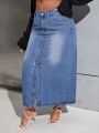 SHEIN Essnce Plus Size Women's Denim Skirt With Split Hem