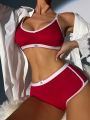 Contrast Binding Letter Patched Detail Lingerie Set