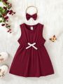 SHEIN Baby Girl Bow Front Dress & Headband